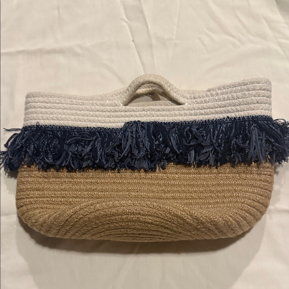 Elegant Cream and Blue Fringe Tote Bag